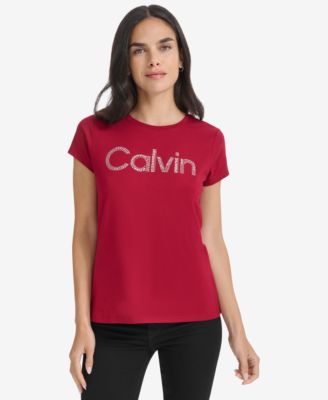 Calvin Klein Women s Crystal Logo Crewneck T Shirt Macy s