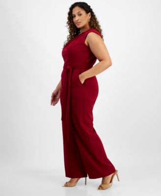 Tahari Plus Size Sleeveless Scuba Crepe Tie-Waist Jumpsuit