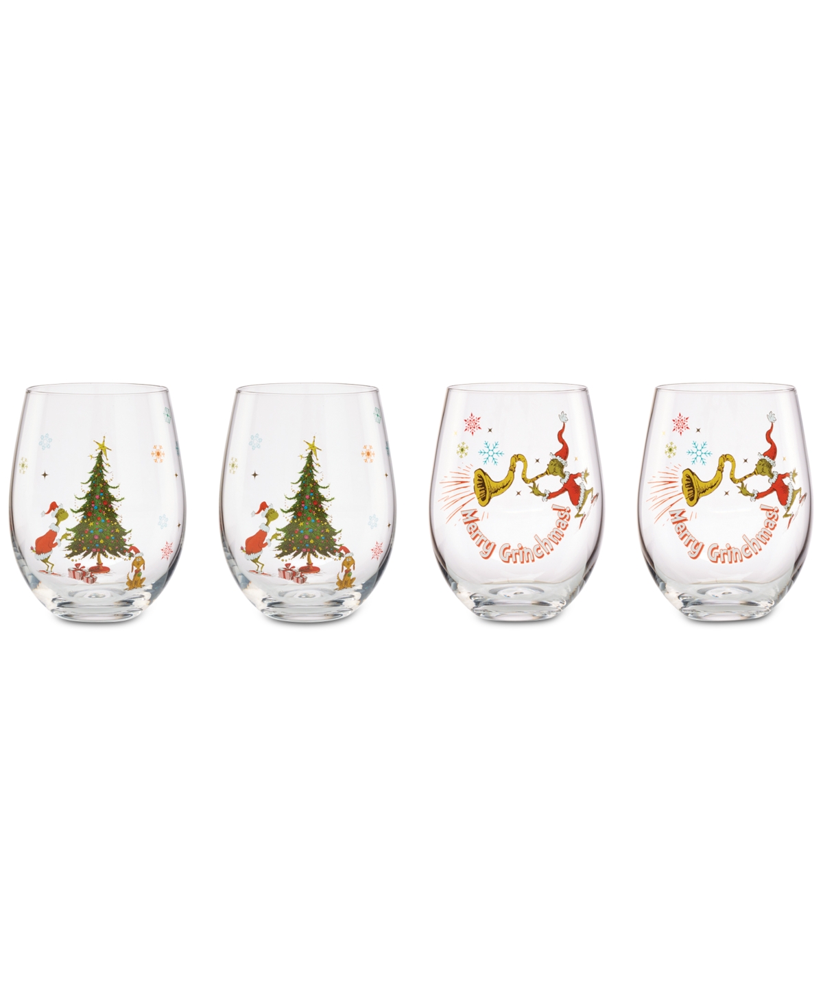 Lenox Grinchmas Stemless Wine Glasses, Set Of 4 In Multi