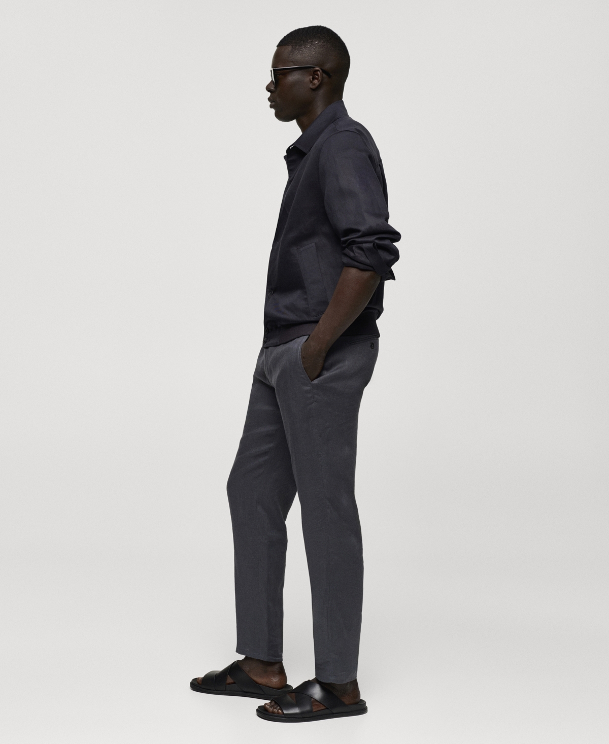Mango Men's Linen Blend Overshirt In Charcoal