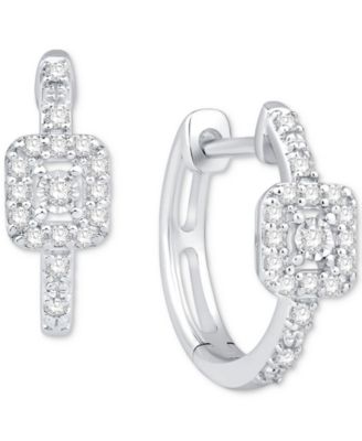 Macy's - Diamond Square Halo Hoop Earrings (1/6 ct. t.w.) in 10k White Gold