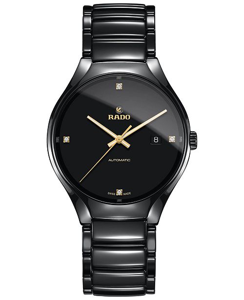 Rado Men S Swiss Automatic True Black Diamond Accent Ceramic Bracelet Watch 40mm R27056712 Reviews All Fine Jewelry Jewelry Watches Macy S