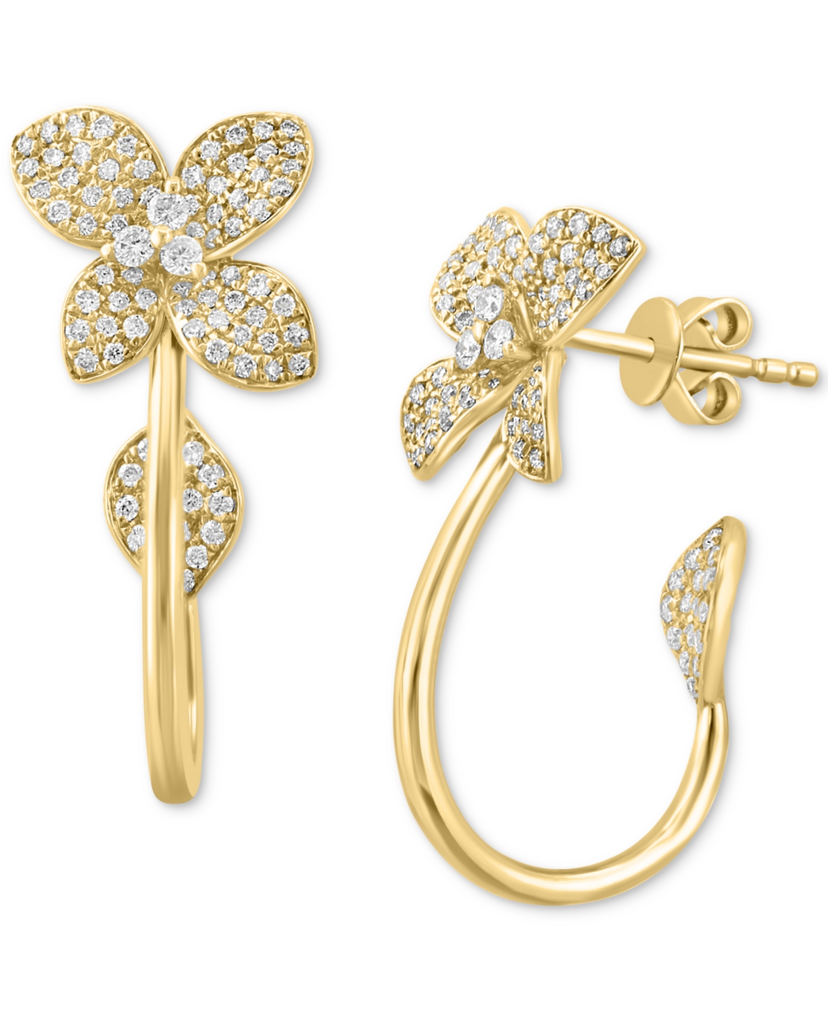 Effy Collection Effy Diamond Flower Pave Hoop Earrings (5/8 Ct. T.w.) In 14k Gold In Yellow Gol