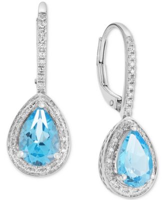 Macy's - Blue Topaz (1-1/6 ct. t.w.) & Diamond (1/6 ct. t.w.) Halo Leverback Drop Earrings