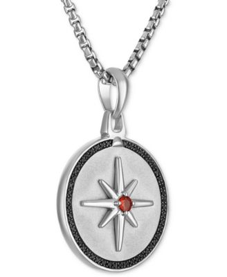 Marc Anthony Men's Orange Sapphire (1/8 ct. t.w.) & Black Diamond (1/4 ct. t.w.) North Star Pendant Necklace in Sterling Silver-Plate