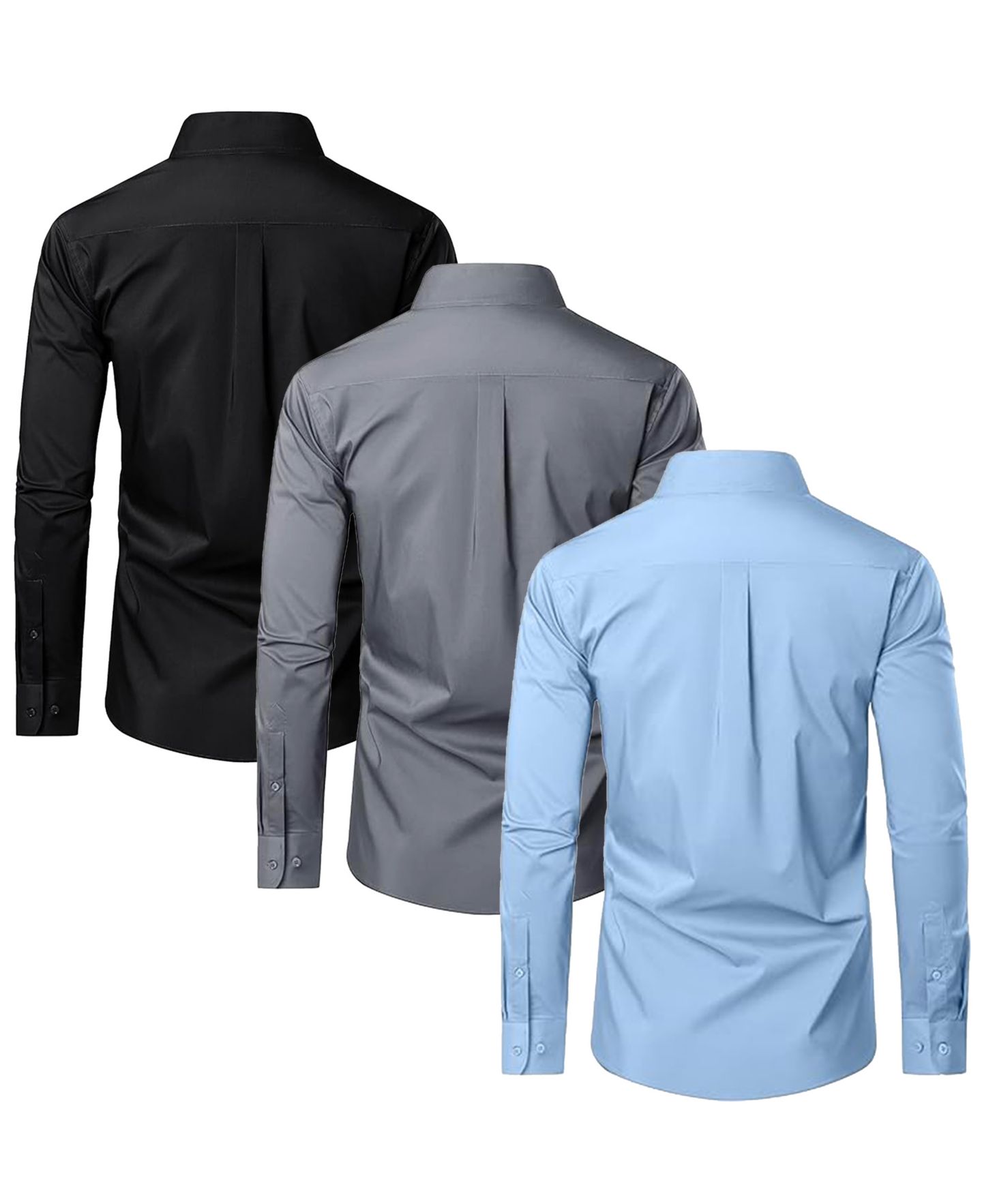 Мужские рубашки Blue Ice Long Sleeve Classic Dress Shirt- 3 Pack, цвет: Чёрный серый светлый синий — фото 2