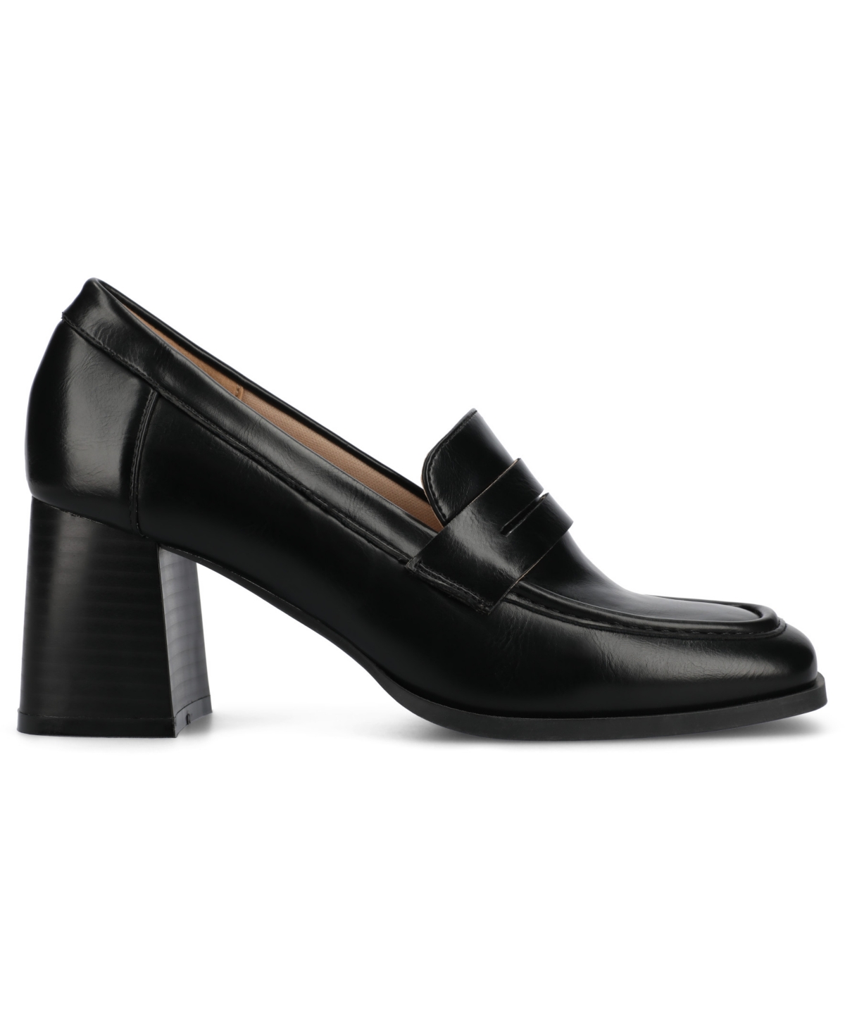 Journee Collection Journee Women's Malleah Loafer Style Stacked Heel Pumps In Black Pu