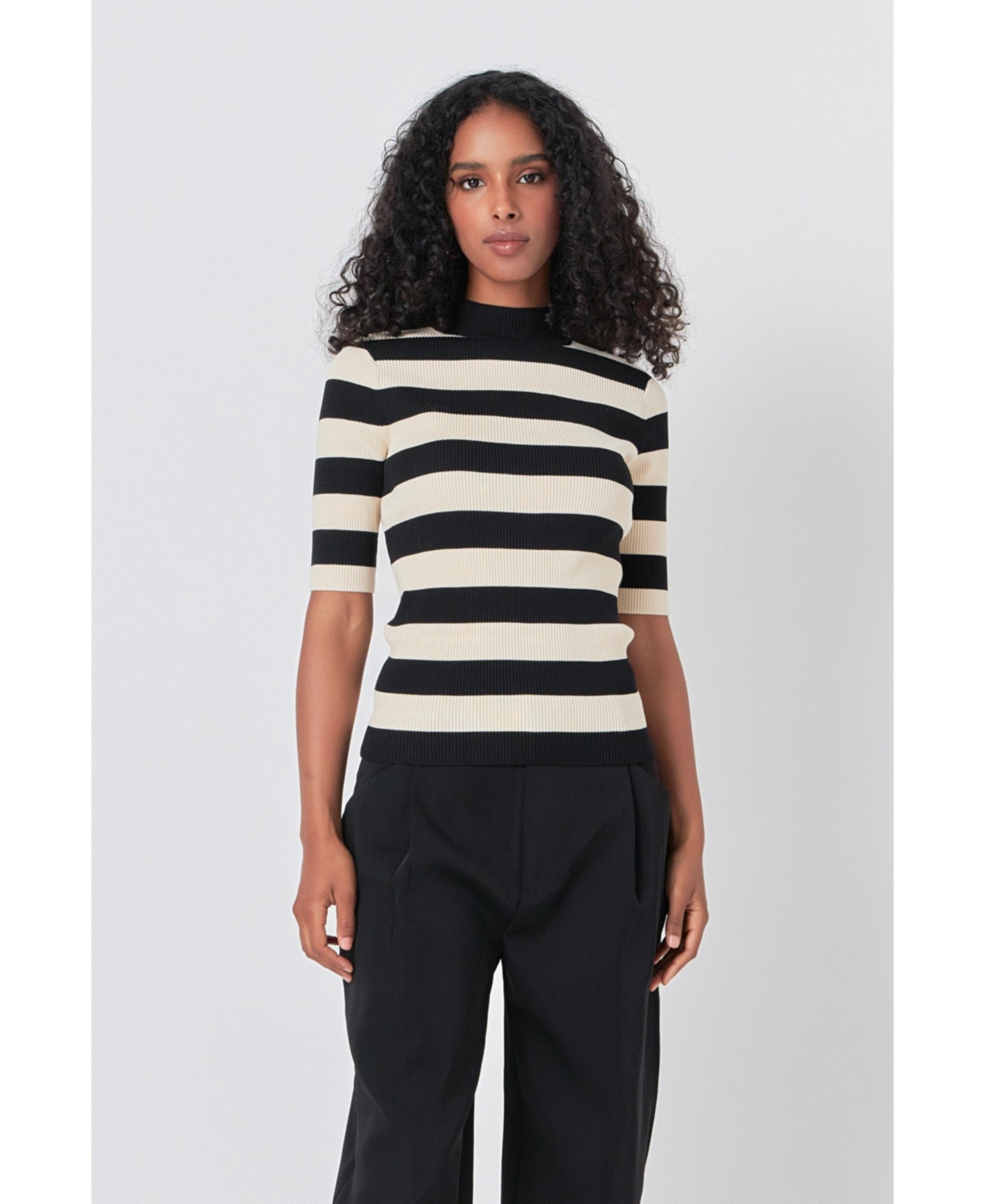 endless rose Women's Striped Knit Top -nude