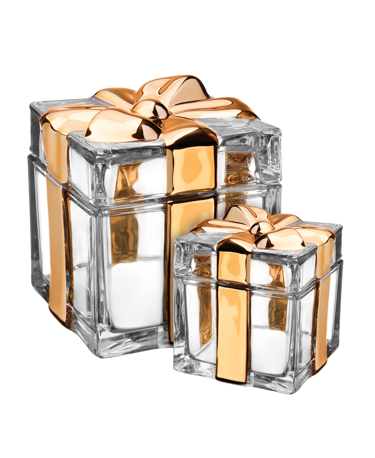 Small and Large Gold Present Boxes , Set of 2 - Gold
