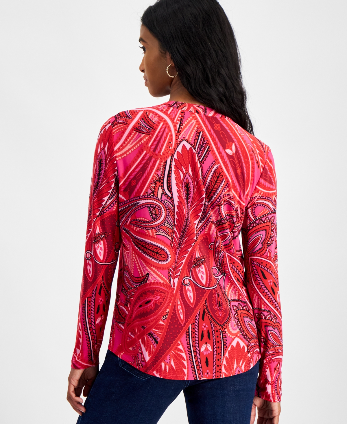 INC INTERNATIONAL CONCEPTS PETITE PRINTED LONG-SLEEVE TOP, CREATED FOR MACY'S 
