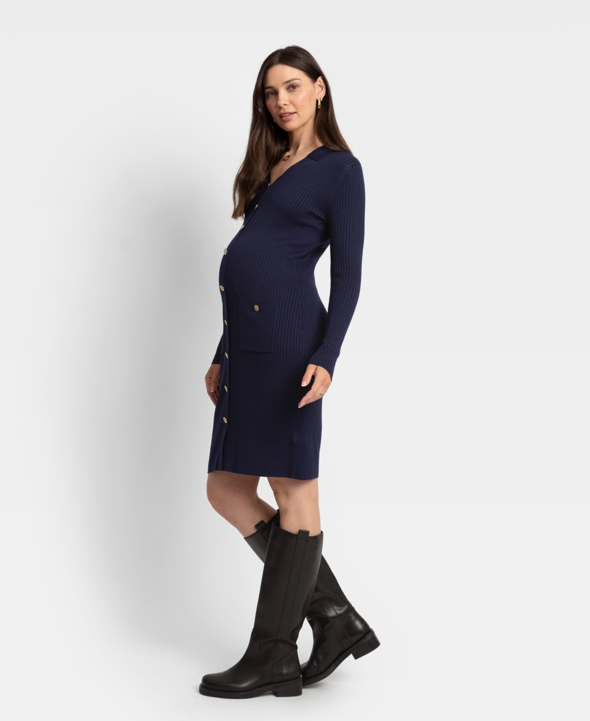 Shop Seraphine Women's Maternity Knee Length Knit Dress In Navy