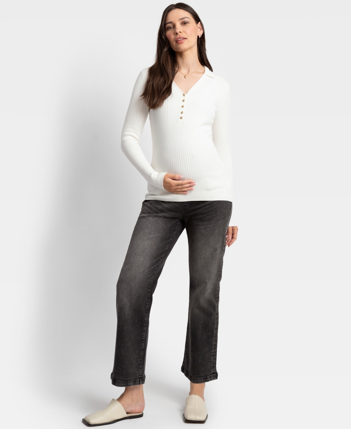 SERAPHINE WOMEN'S RIB KNIT COLLAR DETAIL TOP 
