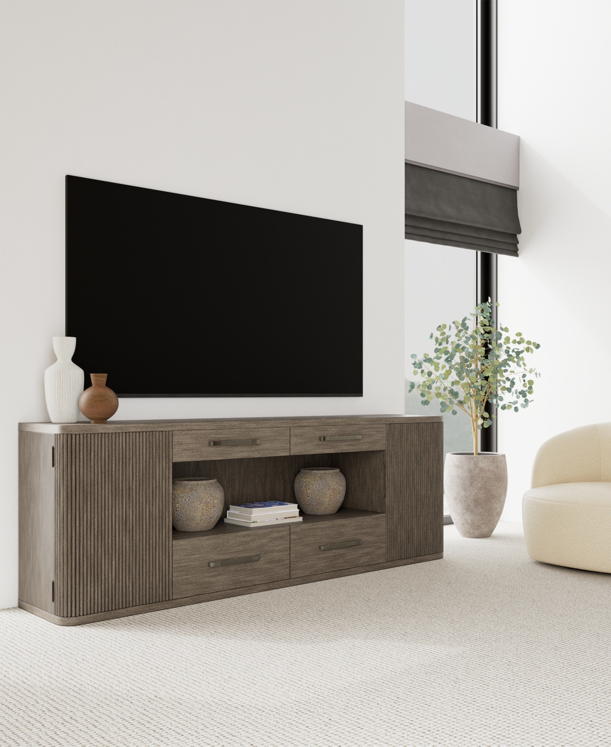 Macy's Frandlyn 82" Wood Media Console In Almond Frost
