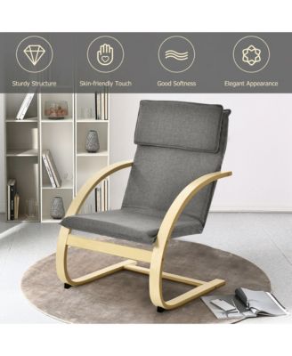 Set of 2 Bentwood Lounge Chair Fabric Upholstered Accent Leisure Armchair Gray