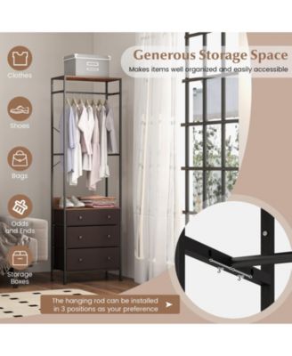 Freestanding Closet Organizer with 3-position Hanging Rod and Storage Shelves