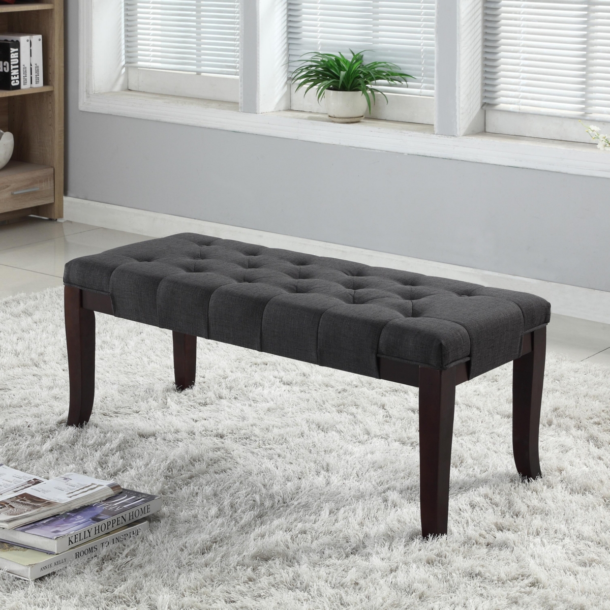 Streamdale Tufted Bench, Fabric, Gray