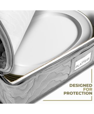 Quilted China Platter Storage Case with Handles & Felt Dividers (Gray)