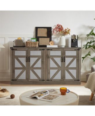 Streamdale 65" Slate Gray Faux Rattan Sideboard with Barn Doors