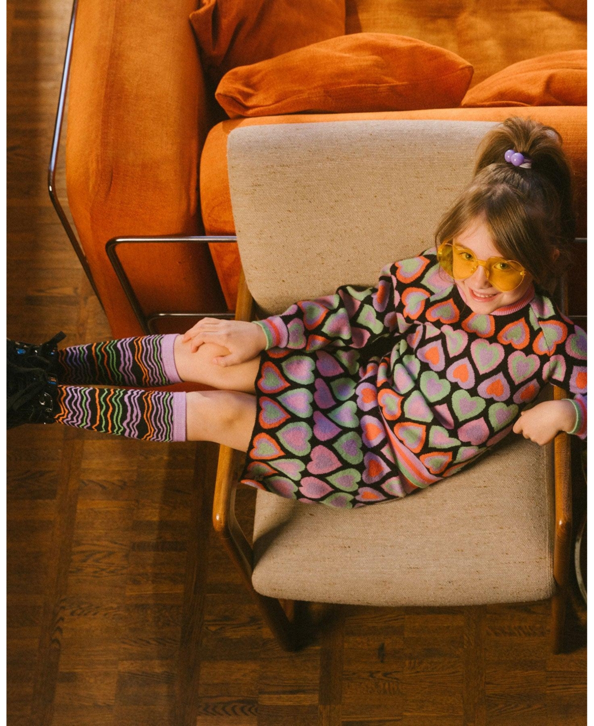 Deux par Deux Big Girls Jacquard Hearts Sweater Multicolor