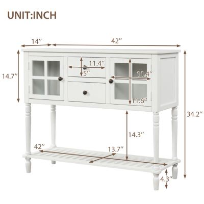 Sideboard Console Table With Bottom Shelf, Farmhouse Wood/Glass Buffet Storage Cabinet Living