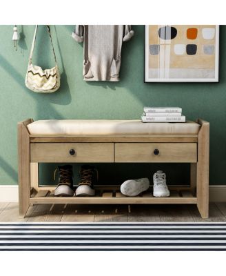 Multipurpose Entryway Bench with Cushioned Seat and Drawers