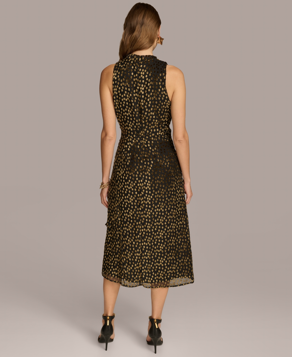 Donna Karan New York Women's Burnout Velvet Sleeveless Midi Dress -Gold Multi