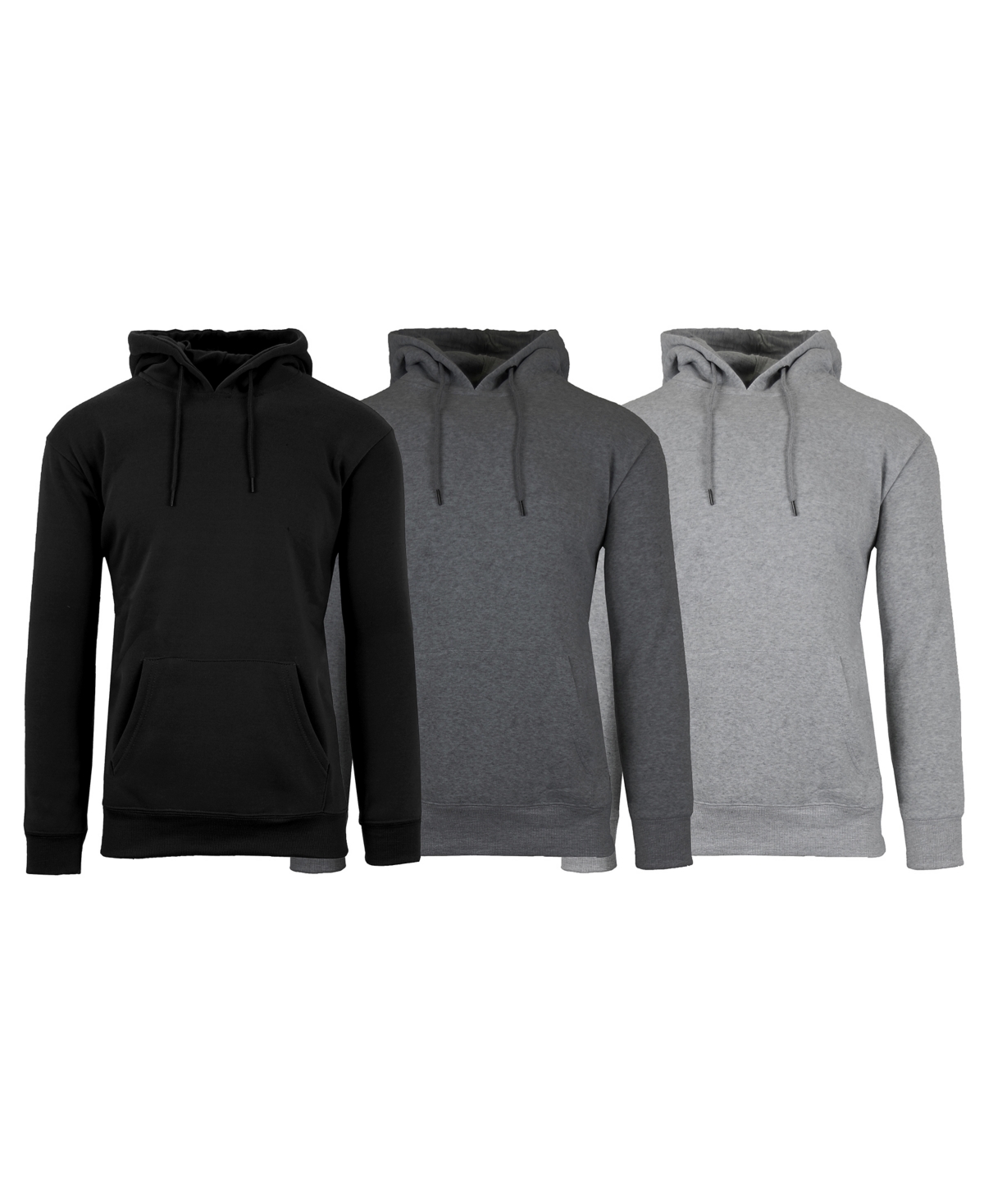 Men's Heavyweight Fleece-Lined Pullover Hoodie Sweatshirt - 3 Pack - Black-Heather Grey-Navy