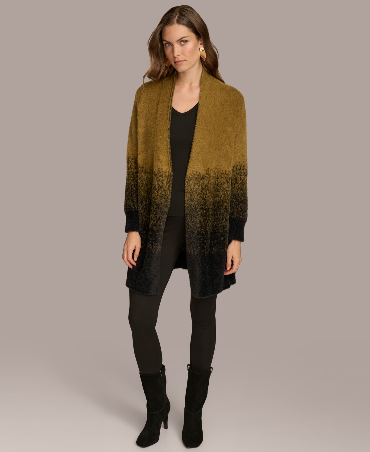 Donna Karan New York Women's Ombre Eyelash Cardigan -Black
