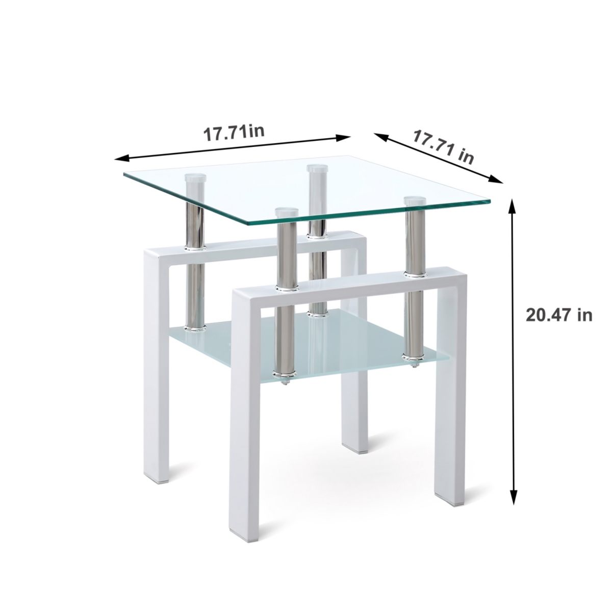 Streamdale Furniture Tempered Glass End Table, 2-Tier Storage, Living Room Side Table