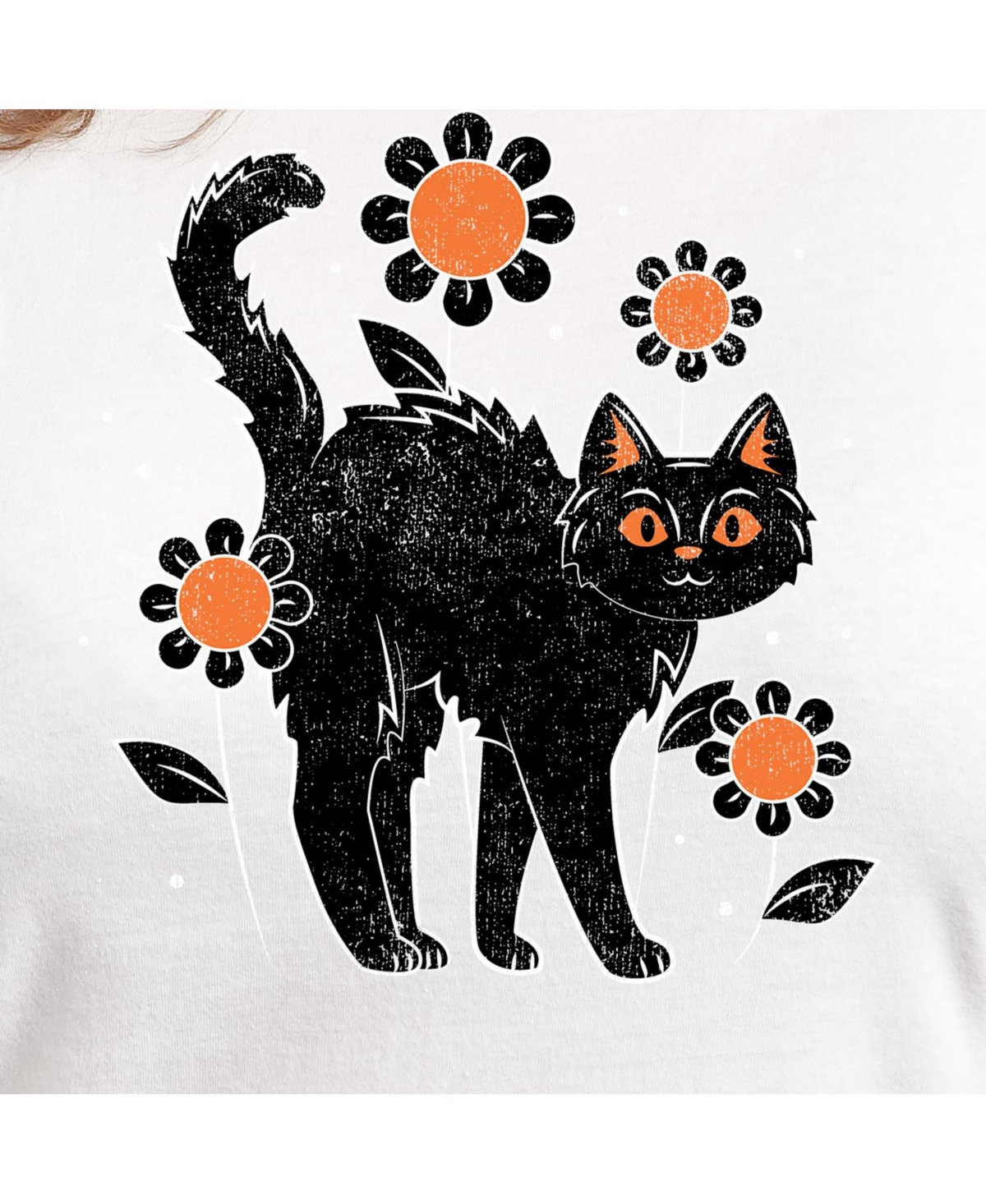 Hybrid Apparel Black Cat Halloween Plus Size Graphic Tee In White