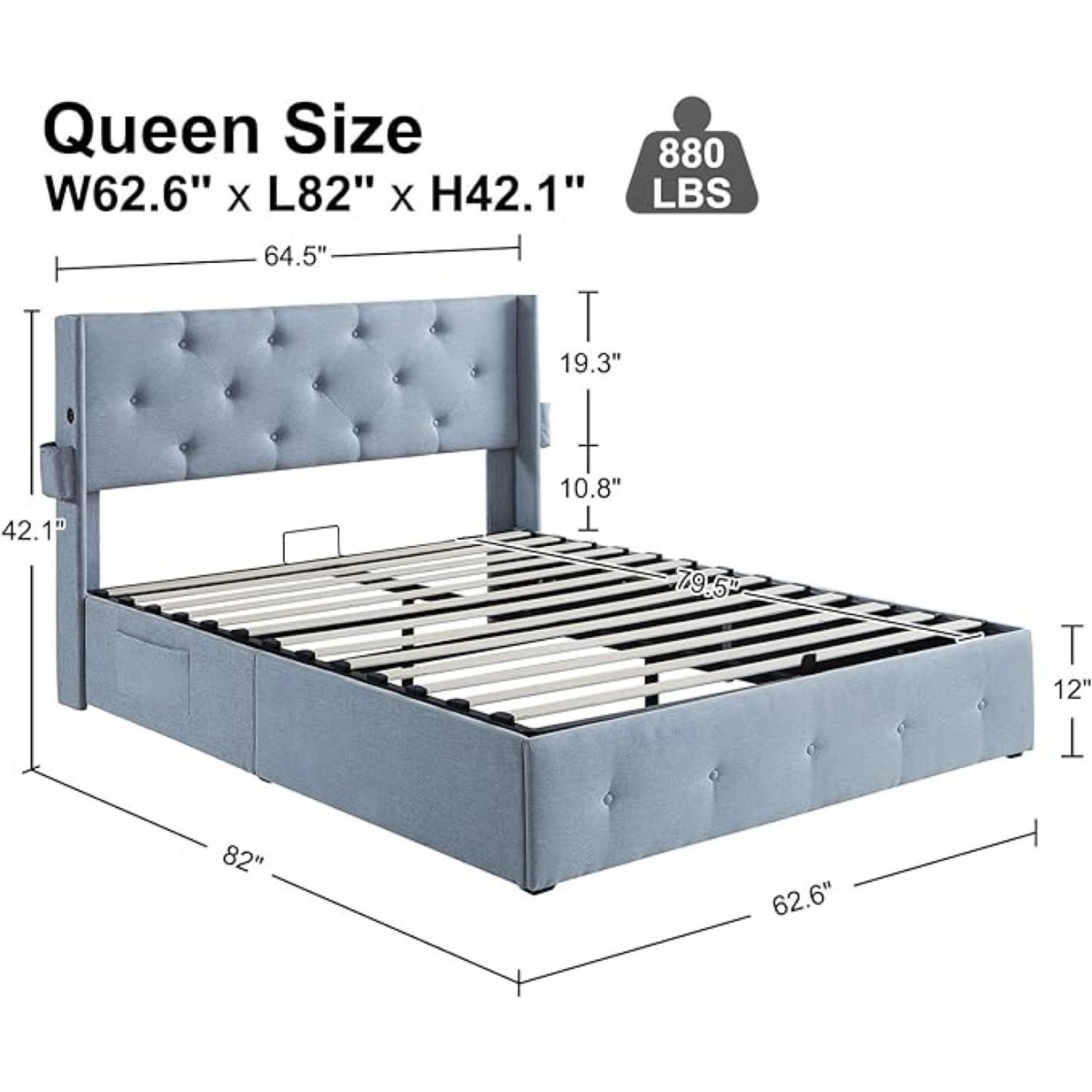 Simplie Fun Queen Bed Frame with Storage & Usb Ports