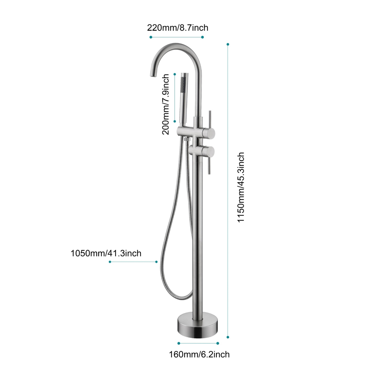 Streamdale Furniture Mount Bathtub Faucet Freestanding Tub FillerStanding High Flow Shower Faucets - Brushed nickel