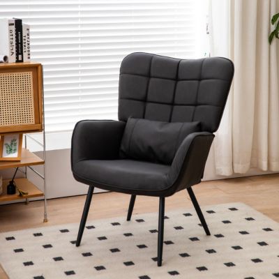 Modern Leather Accent Chair with High Back and Metal Legs