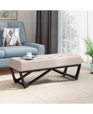 Modern Tufted Collection features a fabric upholstered bench with black geometric legs, offered as a stylish bench