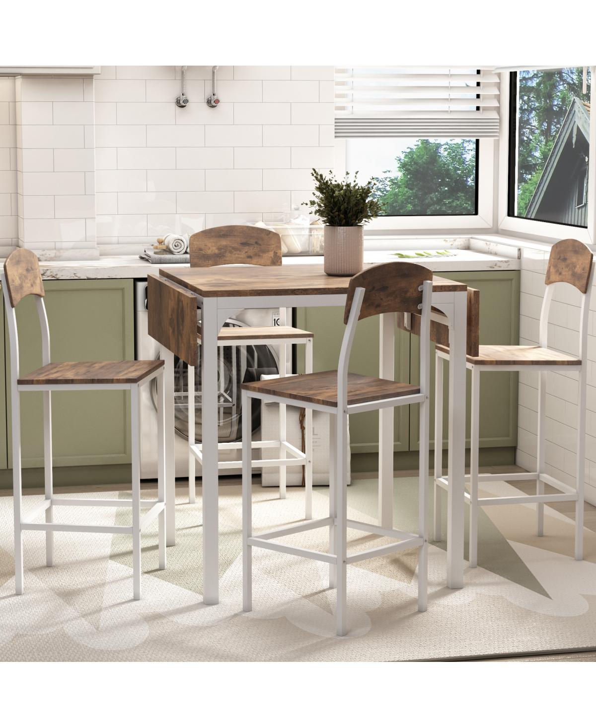 Simplie Fun Farmhouse 5-Piece Counter Height Drop Leaf Dining Table Set With Dining Chairs For 4
