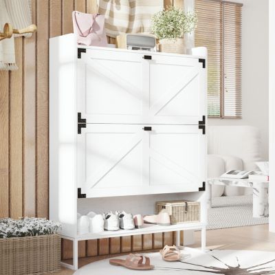 Streamdale Farmhouse Shoe Cabinet with Flip Drawers and Metal Legs