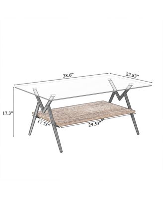 Streamdale Modern Glass Coffee Table with MDF Shelf