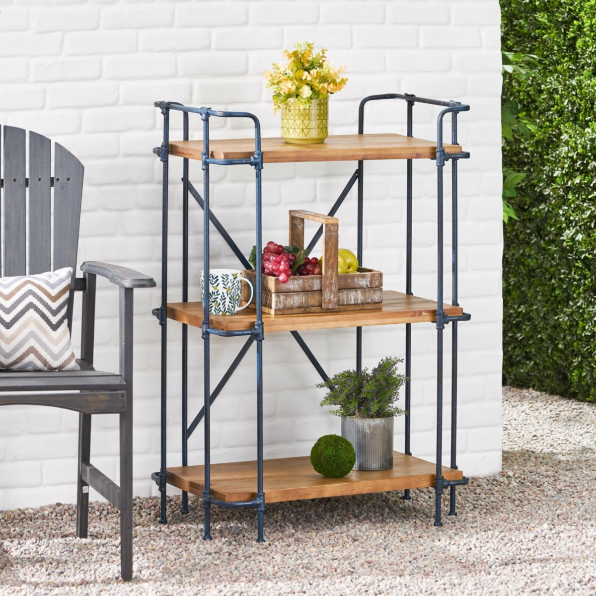 Streamdale Furniture Industrial Etagere Bookcase Metal and Fir Wood