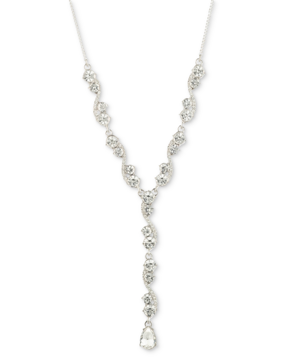 Crystal Lariat Necklace, 16" + 3" extender - Crystal Wh