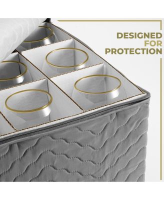 Quilted Glassware Storage Case with Dividers - Holds 12 - Great for Protecting Wine Glasses, Champagne Flutes, Goblets, and more (Gray)