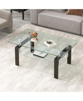 Clear Glass Coffee Table with 2-Tier Design