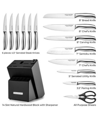 15 Piece Stainless Steel Knife Set with Block and Sharpener