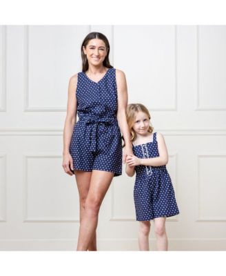 Little Girls Scallop Trim Button Front Linen Romper