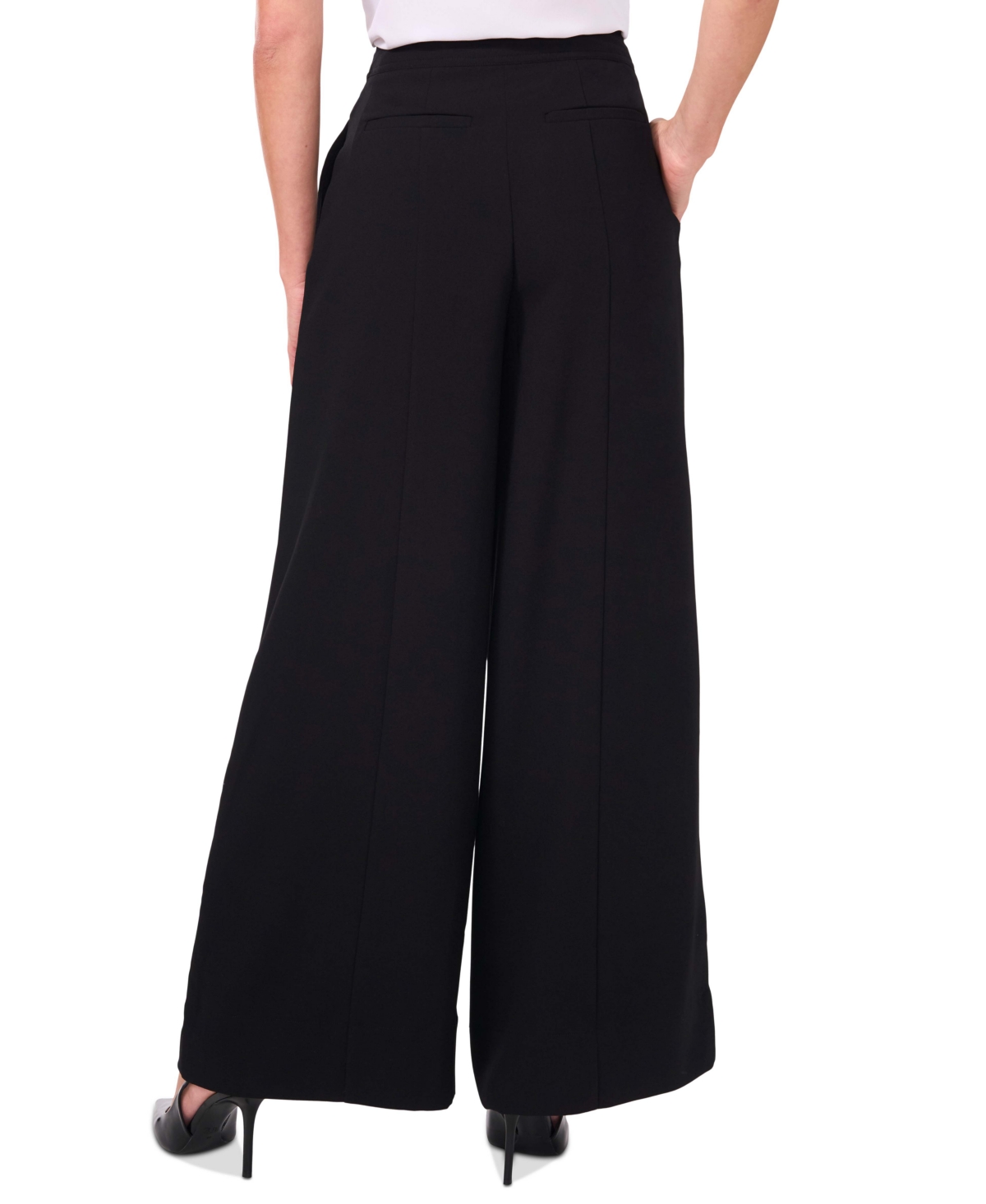 Cece Womens Wide Legs Flat Front Trouser Pants In Rich Black