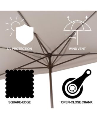 9ft Rectangular Half Market Patio Umbrella Crank, Wind Vent UV Protection