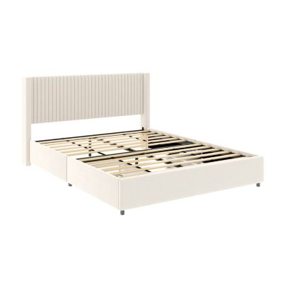 Streamdale Anna Upholstered Velvet Platform Storage Bed - Ivory