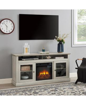 Modern TV Stand with Fireplace Insert, Stone Gray, 60" W