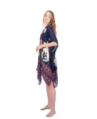 Tahari Women's 100% Viscose Lightweight Tropical Print Kimono, Navy