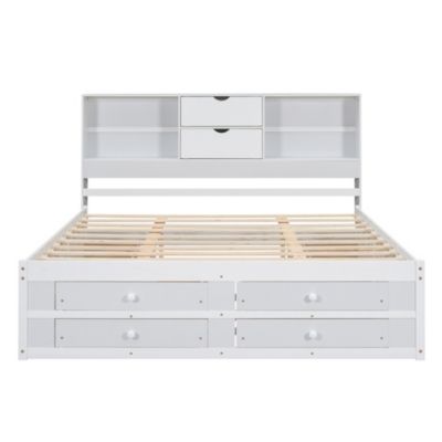 Streamdale King Size Platform Bed with Storage Headboard and 8 Drawers, White