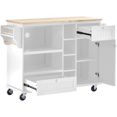 Solid Wood Kitchen Island Cart with Storage & Locking Wheels - White